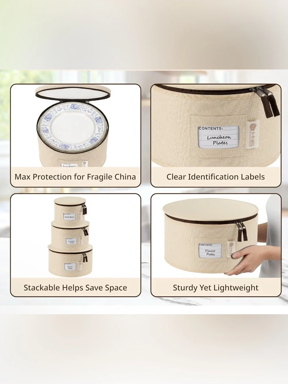 Beige Padded Mug and Dish Storage Box - Beige